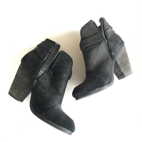 Steve Madden Arieel Ankle Boots 6.5M Black Leather Round Toe Block Heel Bootie - Picture 3 of 8